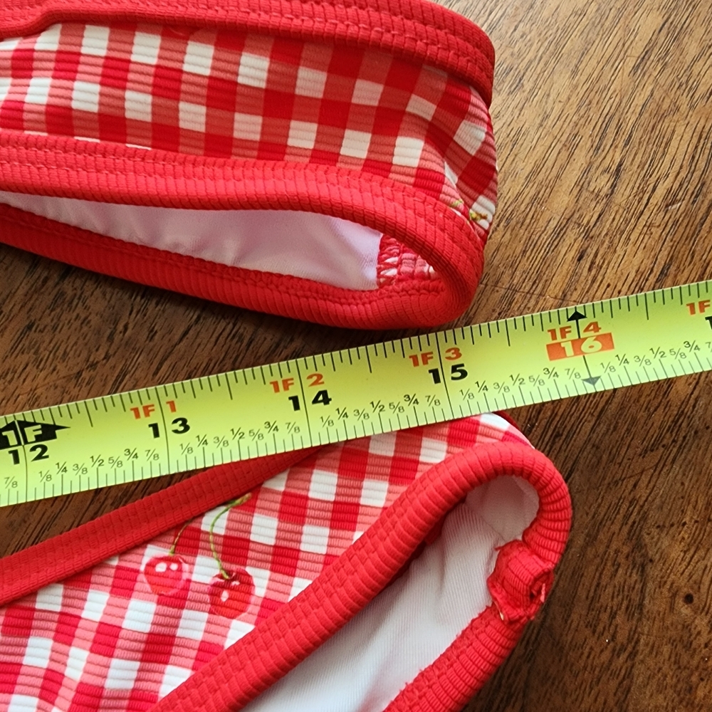 NWT WILO THE LABEL Red Gingham Cherry Bikini Swimsuit Top Bottom and Scrunchie - Picture 13 of 14